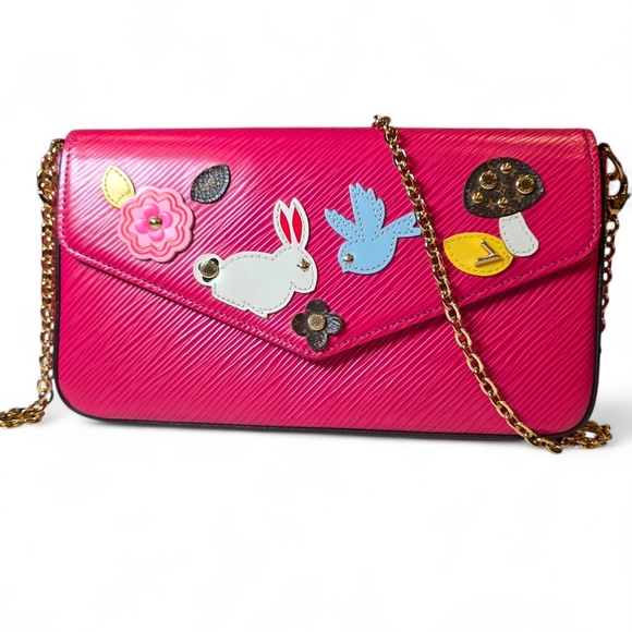 Louis Vuitton Limited Edition Felicie Pochette Red Epi Animal Print Bunny Bird - Picture 4 of 16